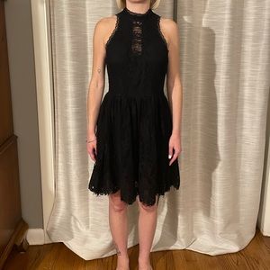 Free people Black halter top lace dress with button down back.